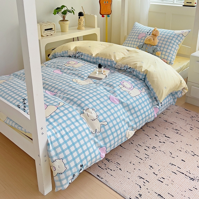 91家纺网 家纺一手货源 找家纺 麦伦家居 2025新款40支13372全棉纯棉斜纹学生上下铺床品宿舍三件套上下铺四件套系列 喵星人