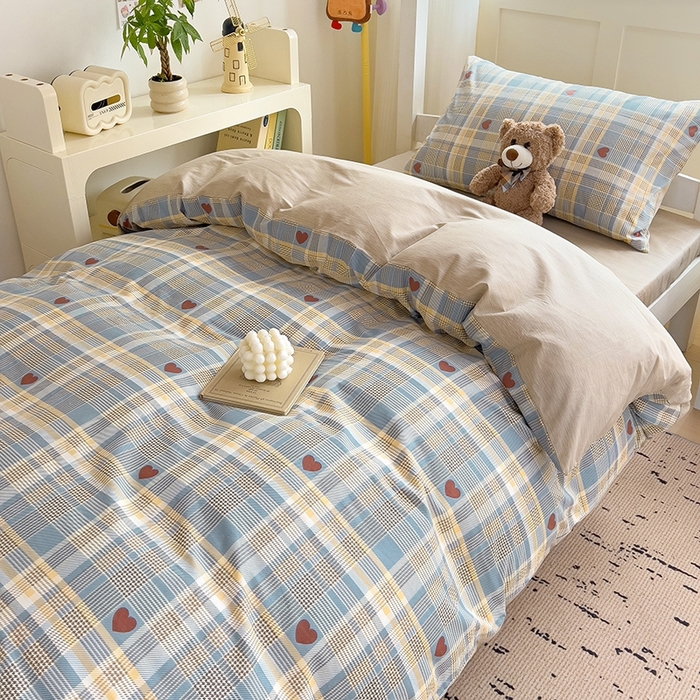 91家纺网 家纺一手货源 找家纺 麦伦家居 2025新款40支13372全棉纯棉斜纹学生上下铺床品宿舍三件套上下铺四件套系列 律动蓝