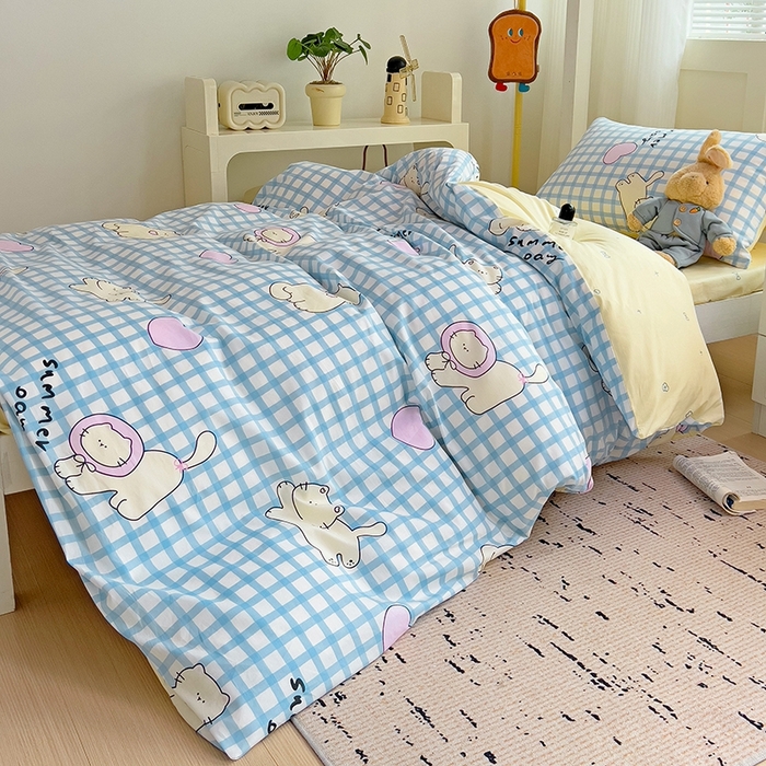 91家纺网 家纺一手货源 找家纺 麦伦家居 2025新款40支13372全棉纯棉斜纹学生上下铺床品宿舍三件套上下铺四件套系列 喵星人