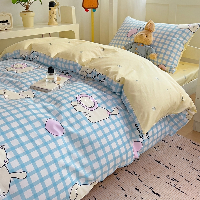 91家纺网 家纺一手货源 找家纺 麦伦家居 2025新款40支13372全棉纯棉斜纹学生上下铺床品宿舍三件套上下铺四件套系列 喵星人