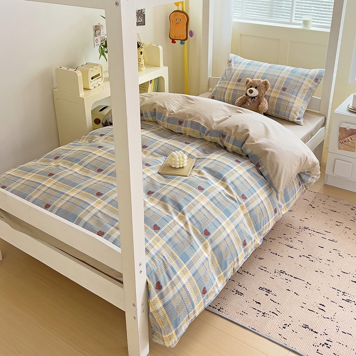 91家纺网 家纺一手货源 找家纺 麦伦家居 2025新款40支13372全棉纯棉斜纹学生上下铺床品宿舍三件套上下铺四件套系列 律动蓝