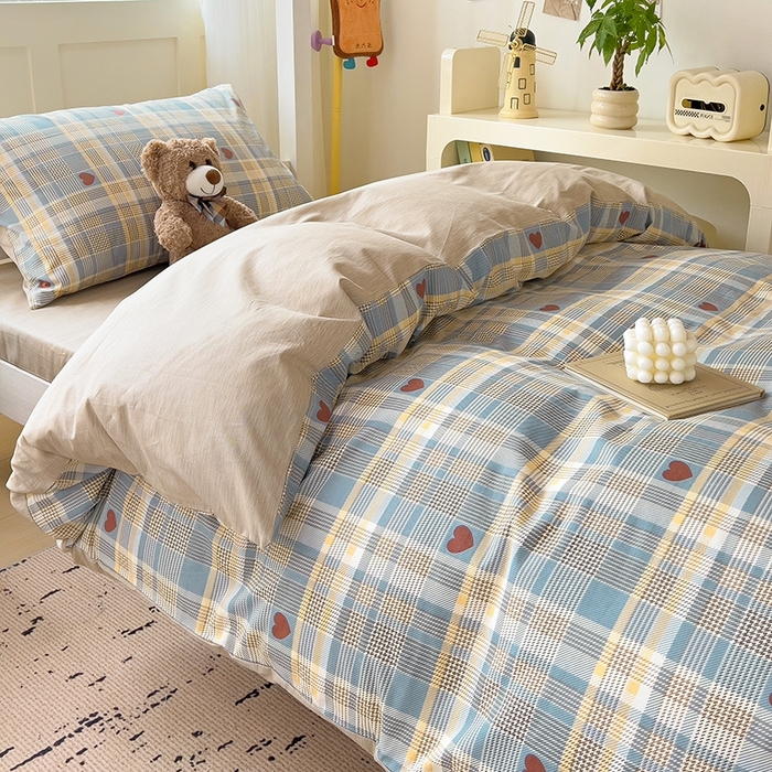 91家纺网 家纺一手货源 找家纺 麦伦家居 2025新款40支13372全棉纯棉斜纹学生上下铺床品宿舍三件套上下铺四件套系列 律动蓝