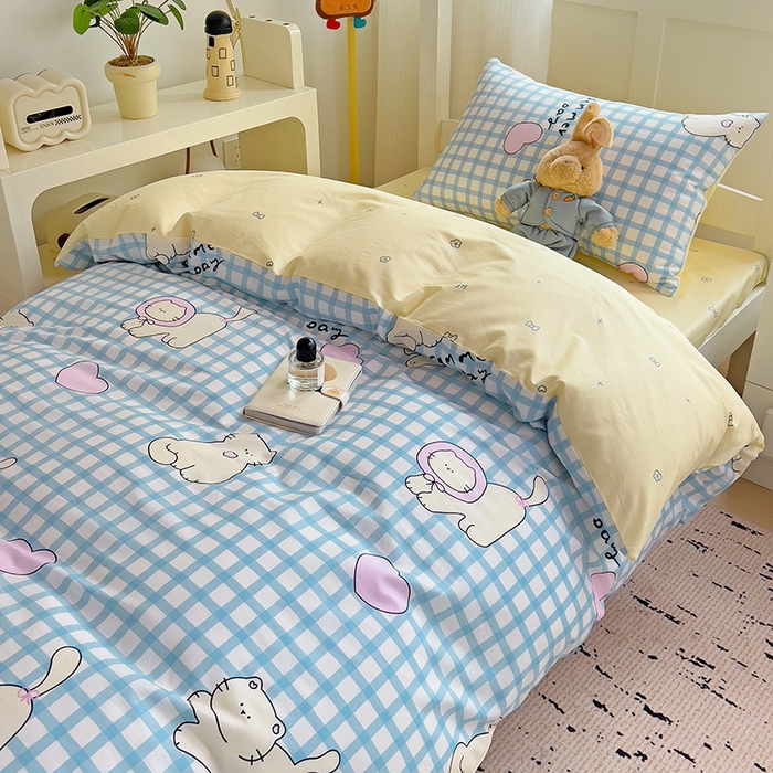 91家纺网 家纺一手货源 找家纺 麦伦家居 2025新款40支13372全棉纯棉斜纹学生上下铺床品宿舍三件套上下铺四件套系列 喵星人