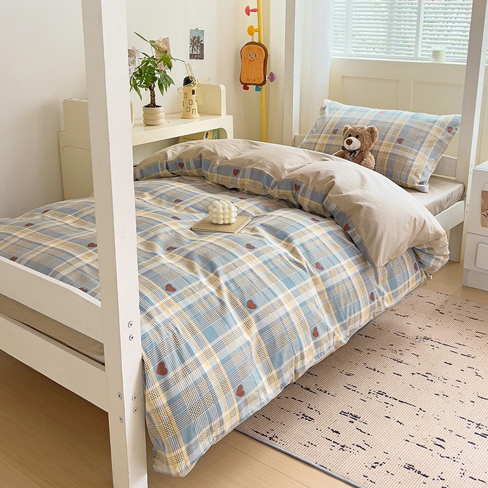 91家纺网 家纺一手货源 找家纺 麦伦家居 2025新款40支13372全棉纯棉斜纹学生上下铺床品宿舍三件套上下铺四件套系列 律动蓝