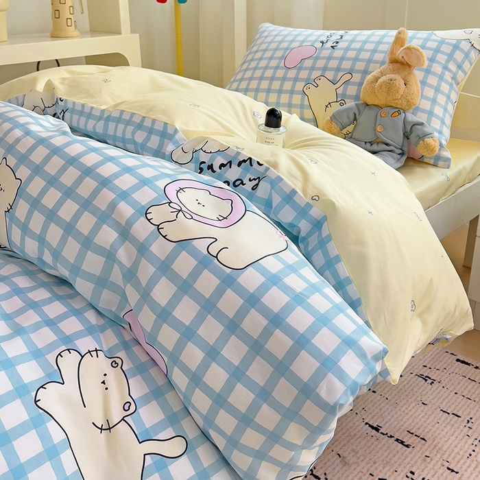 91家纺网 家纺一手货源 找家纺 麦伦家居 2025新款40支13372全棉纯棉斜纹学生上下铺床品宿舍三件套上下铺四件套系列 喵星人