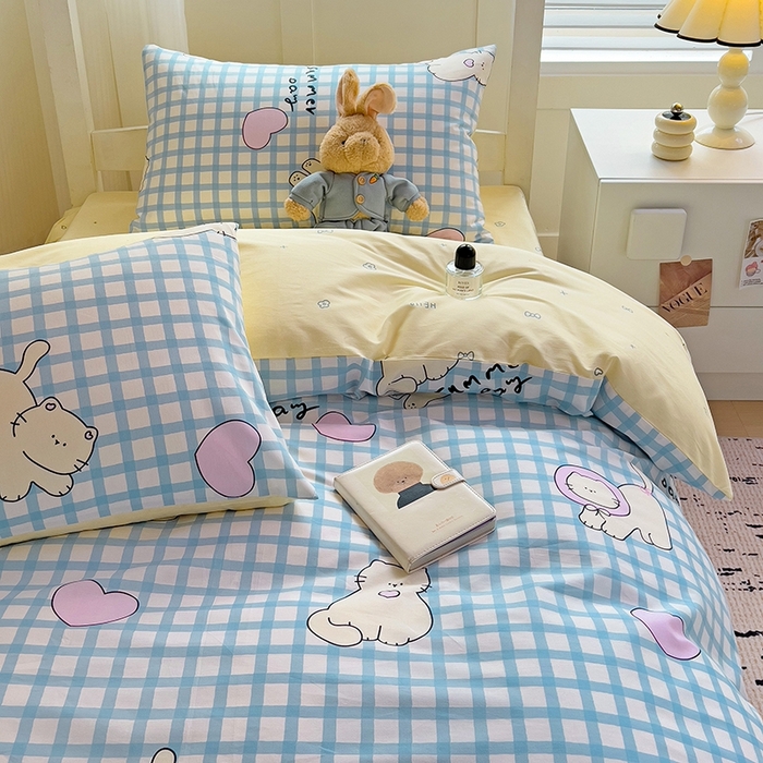 麦伦家居 2025新款40支13372全棉纯棉斜纹学生上下铺床品宿舍三件套上下铺四件套系列 喵星人