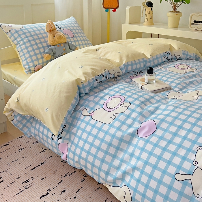 91家纺网 家纺一手货源 找家纺 麦伦家居 2025新款40支13372全棉纯棉斜纹学生上下铺床品宿舍三件套上下铺四件套系列 喵星人