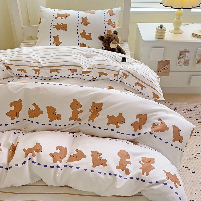 91家纺网 家纺一手货源 找家纺 麦伦家居 2025新款40支13372全棉纯棉斜纹学生上下铺床品宿舍三件套上下铺四件套系列 喜呱呱