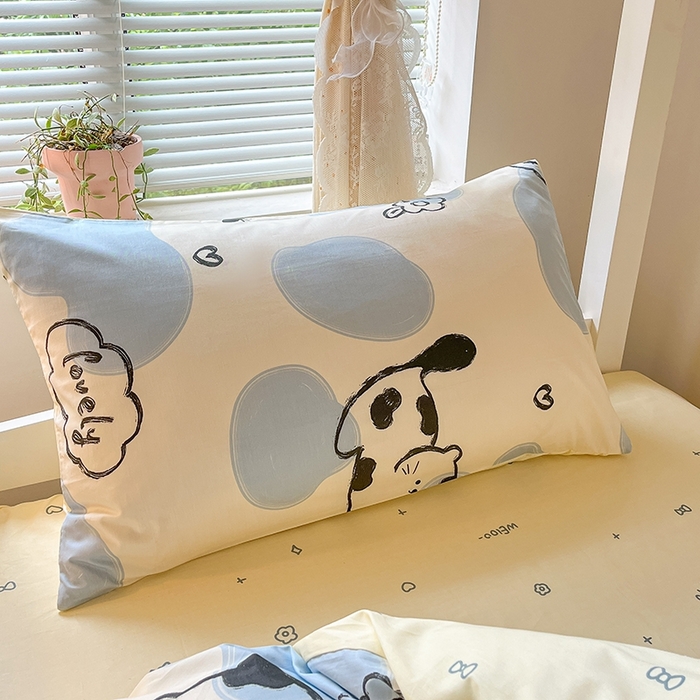 91家纺网 家纺一手货源 找家纺 麦伦家居 2025新款40支13372全棉纯棉斜纹学生上下铺床品宿舍三件套上下铺四件套系列 奶牛猫