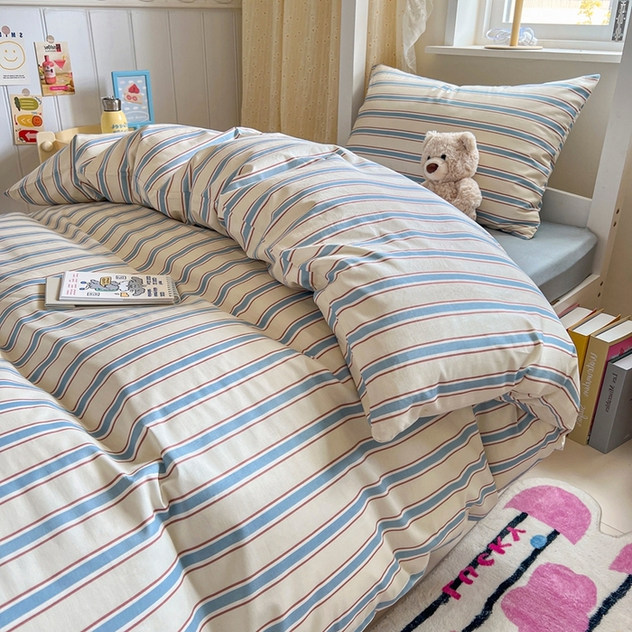 91家纺网 家纺一手货源 找家纺 麦伦家居 2025新款40支13372全棉纯棉斜纹学生上下铺床品宿舍三件套上下铺四件套系列 布洛尔