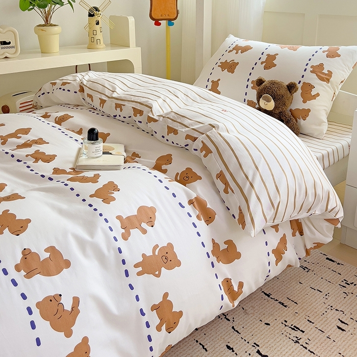 91家纺网 家纺一手货源 找家纺 麦伦家居 2025新款40支13372全棉纯棉斜纹学生上下铺床品宿舍三件套上下铺四件套系列 喜呱呱