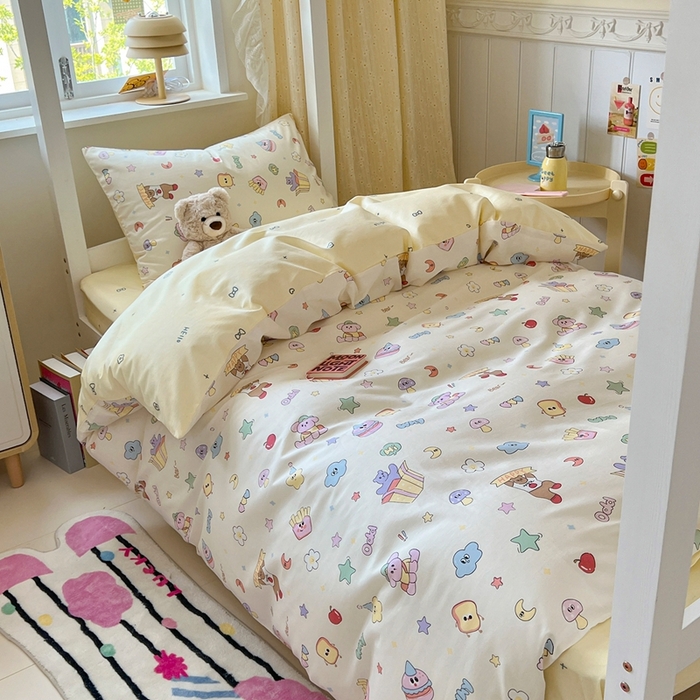 91家纺网 家纺一手货源 找家纺 麦伦家居 2025新款40支13372全棉纯棉斜纹学生上下铺床品宿舍三件套上下铺四件套系列 爱豆熊