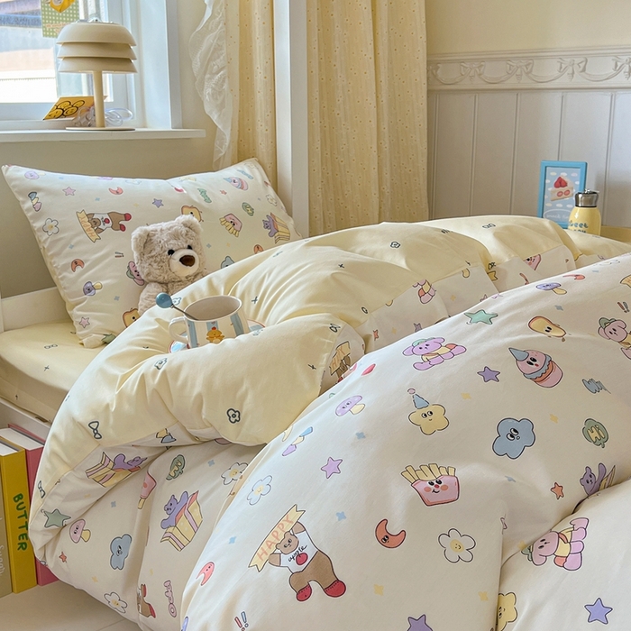 91家纺网 家纺一手货源 找家纺 麦伦家居 2025新款40支13372全棉纯棉斜纹学生上下铺床品宿舍三件套上下铺四件套系列 爱豆熊