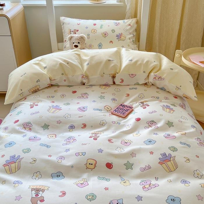 麦伦家居 2025新款40支13372全棉纯棉斜纹学生上下铺床品宿舍三件套上下铺四件套系列 爱豆熊
