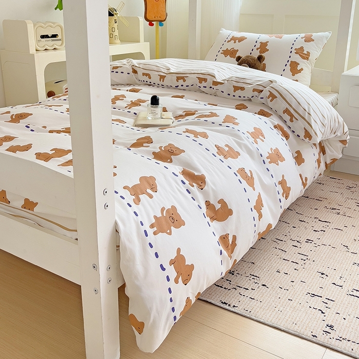 91家纺网 家纺一手货源 找家纺 麦伦家居 2025新款40支13372全棉纯棉斜纹学生上下铺床品宿舍三件套上下铺四件套系列 喜呱呱