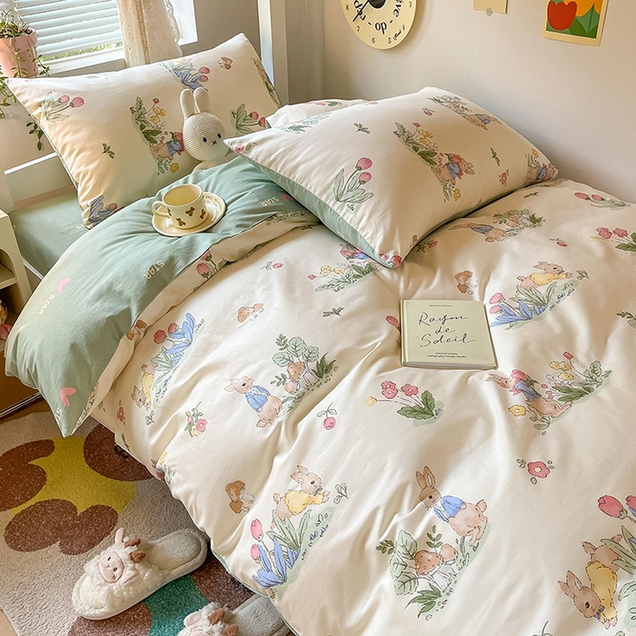 91家纺网 家纺一手货源 找家纺 麦伦家居 2025新款40支13372全棉纯棉斜纹学生上下铺床品宿舍三件套上下铺四件套系列 蘑菇屋