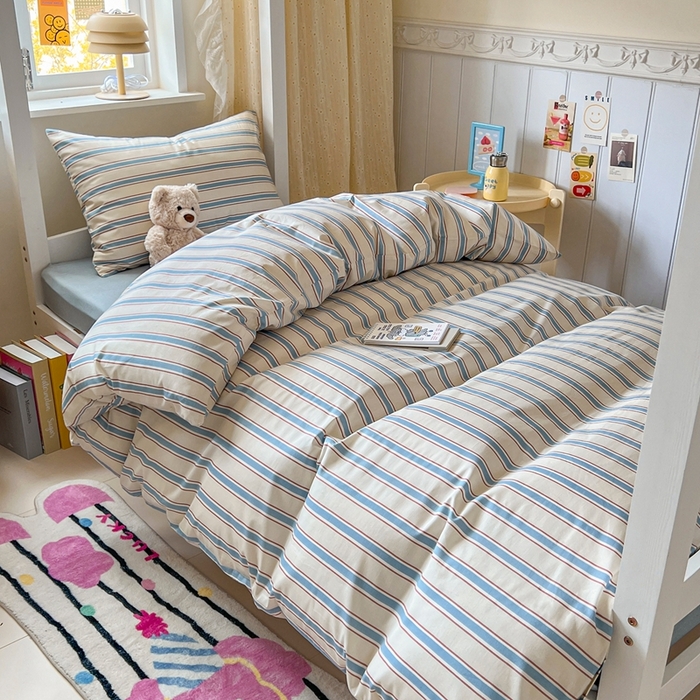 91家纺网 家纺一手货源 找家纺 麦伦家居 2025新款40支13372全棉纯棉斜纹学生上下铺床品宿舍三件套上下铺四件套系列 布洛尔