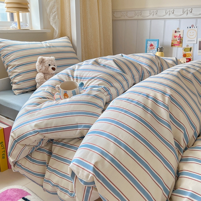 91家纺网 家纺一手货源 找家纺 麦伦家居 2025新款40支13372全棉纯棉斜纹学生上下铺床品宿舍三件套上下铺四件套系列 布洛尔