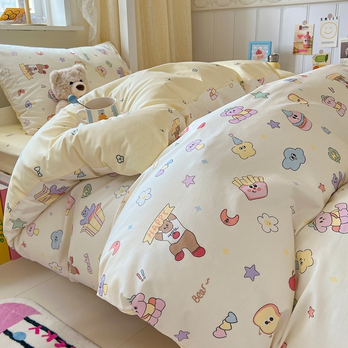 91家纺网 家纺一手货源 找家纺 麦伦家居 2025新款40支13372全棉纯棉斜纹学生上下铺床品宿舍三件套上下铺四件套系列 爱豆熊