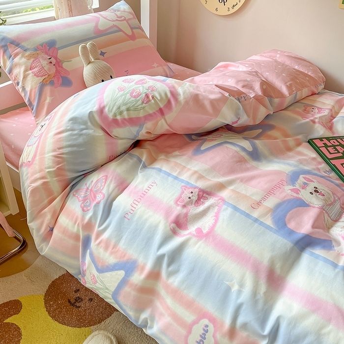 91家纺网 家纺一手货源 找家纺 麦伦家居 2025新款40支13372全棉纯棉斜纹学生上下铺床品宿舍三件套上下铺四件套系列 满天星