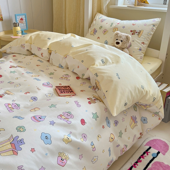 91家纺网 家纺一手货源 找家纺 麦伦家居 2025新款40支13372全棉纯棉斜纹学生上下铺床品宿舍三件套上下铺四件套系列 爱豆熊