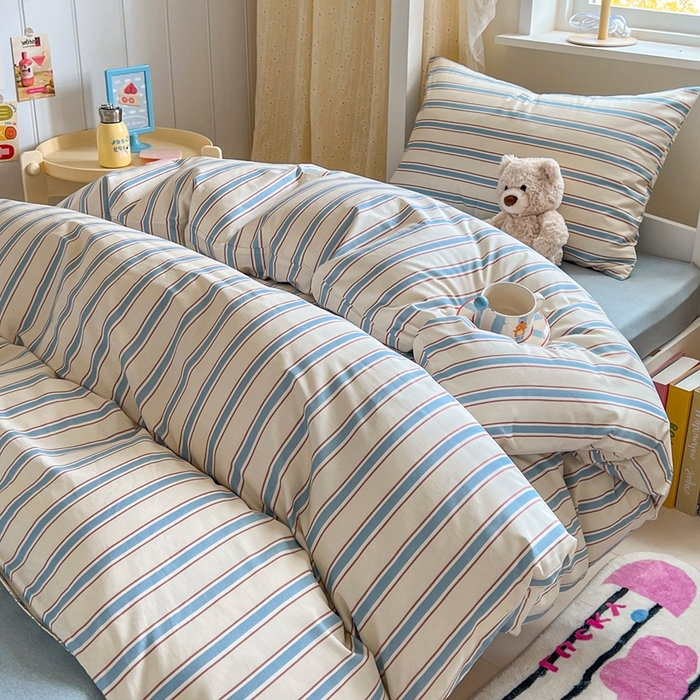 91家纺网 家纺一手货源 找家纺 麦伦家居 2025新款40支13372全棉纯棉斜纹学生上下铺床品宿舍三件套上下铺四件套系列 布洛尔