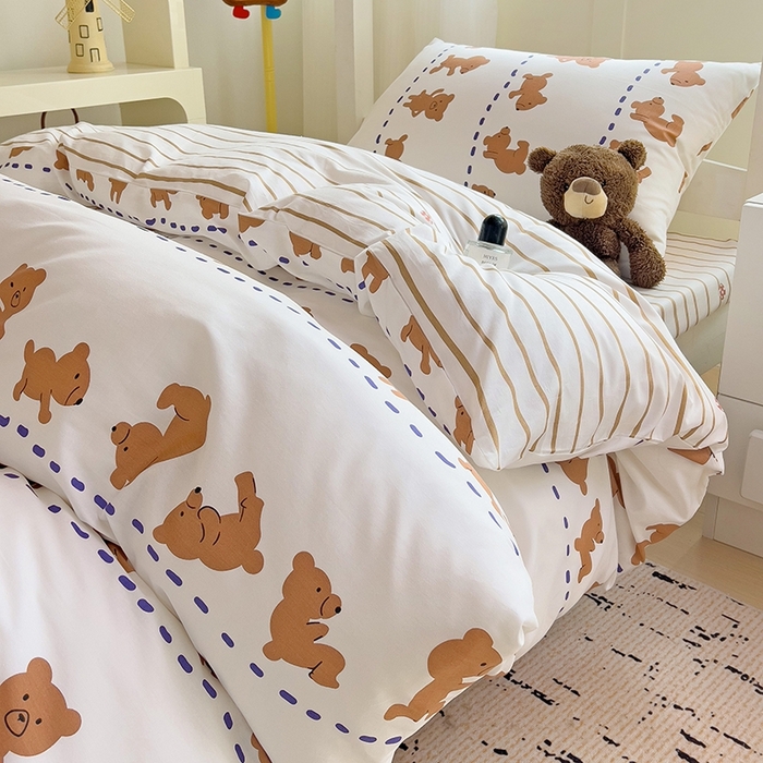 91家纺网 家纺一手货源 找家纺 麦伦家居 2025新款40支13372全棉纯棉斜纹学生上下铺床品宿舍三件套上下铺四件套系列 喜呱呱