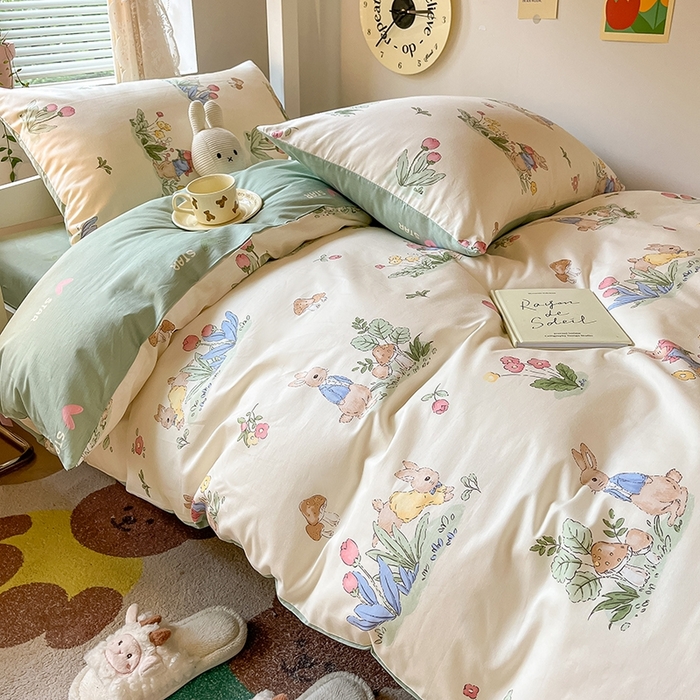 91家纺网 家纺一手货源 找家纺 麦伦家居 2025新款40支13372全棉纯棉斜纹学生上下铺床品宿舍三件套上下铺四件套系列 蘑菇屋