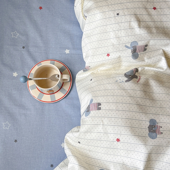 91家纺网 家纺一手货源 找家纺 麦伦家居 2025新款40支13372全棉纯棉斜纹学生上下铺床品宿舍三件套上下铺四件套系列 跳跳象