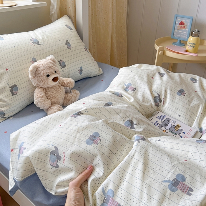 91家纺网 家纺一手货源 找家纺 麦伦家居 2025新款40支13372全棉纯棉斜纹学生上下铺床品宿舍三件套上下铺四件套系列 跳跳象