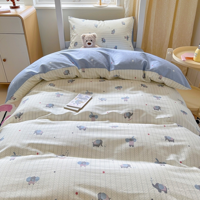 麦伦家居 2025新款40支13372全棉纯棉斜纹学生上下铺床品宿舍三件套上下铺四件套系列 跳跳象