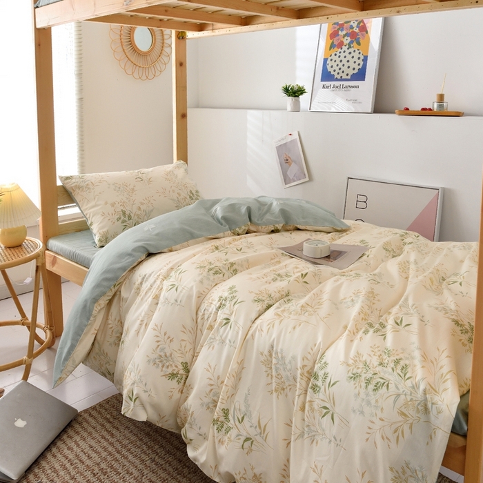 91家纺网 家纺一手货源 找家纺 麦伦家居 2025新款40支13372全棉纯棉斜纹学生上下铺床品宿舍三件套上下铺四件套系列 仙草