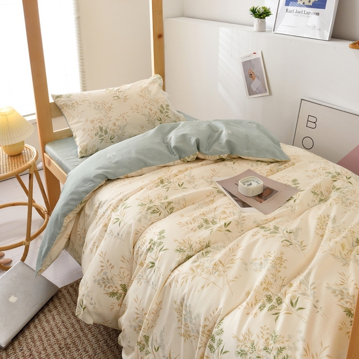 91家纺网 家纺一手货源 找家纺 麦伦家居 2025新款40支13372全棉纯棉斜纹学生上下铺床品宿舍三件套上下铺四件套系列 仙草