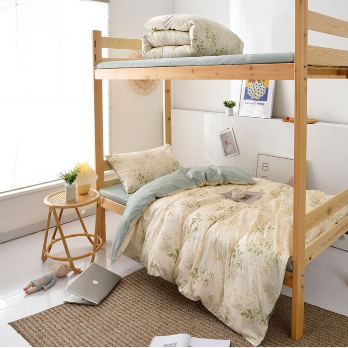 91家纺网 家纺一手货源 找家纺 麦伦家居 2025新款40支13372全棉纯棉斜纹学生上下铺床品宿舍三件套上下铺四件套系列 仙草