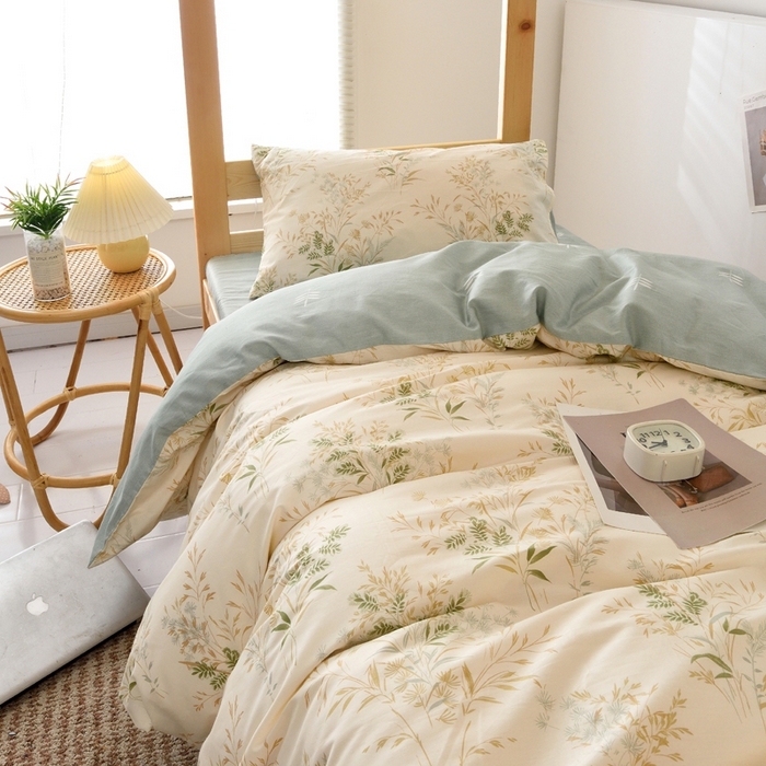 91家纺网 家纺一手货源 找家纺 麦伦家居 2025新款40支13372全棉纯棉斜纹学生上下铺床品宿舍三件套上下铺四件套系列 仙草