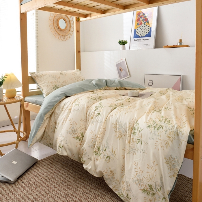 91家纺网 家纺一手货源 找家纺 麦伦家居 2025新款40支13372全棉纯棉斜纹学生上下铺床品宿舍三件套上下铺四件套系列 仙草