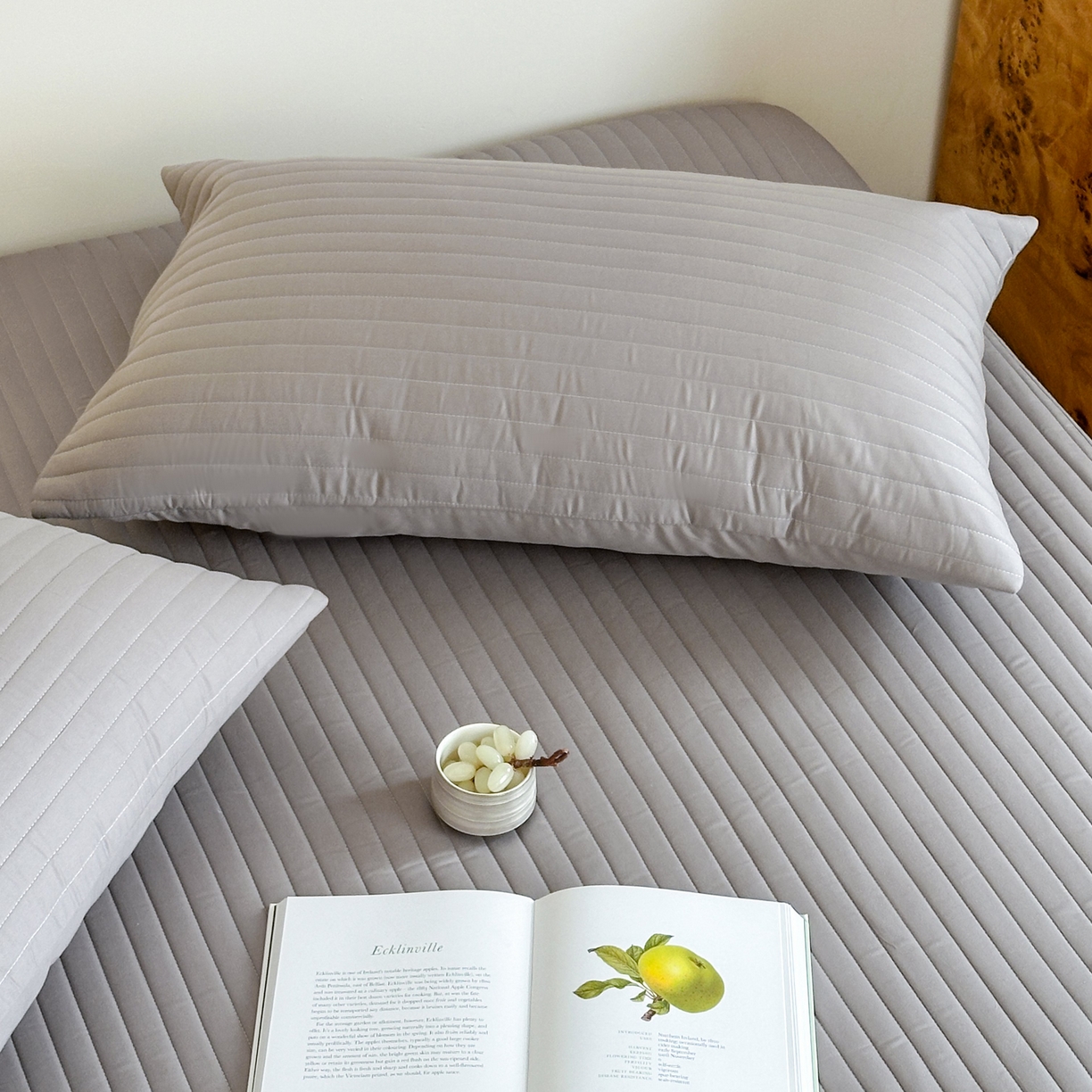 91家纺网 家纺一手货源 找家纺 三味舒屋 2025新款韩风小时光宽条全棉纯棉夹棉床笠系列单床笠床笠单件 时光灰