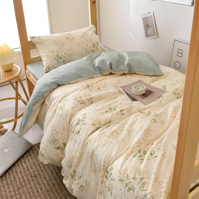 91家纺网 家纺一手货源 找家纺 麦伦家居 2025新款40支13372全棉纯棉斜纹学生上下铺床品宿舍三件套上下铺四件套系列 仙草