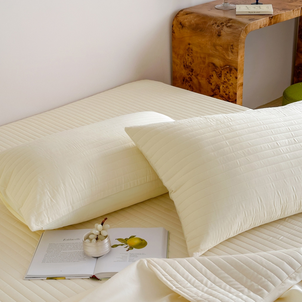 91家纺网 家纺一手货源 找家纺 三味舒屋 2025新款韩风小时光宽条全棉纯棉夹棉床笠系列单床笠床笠单件 时光浅黄