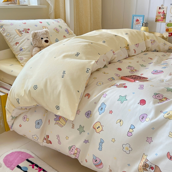 91家纺网 家纺一手货源 找家纺 麦伦家居 2025新款40支13372全棉纯棉斜纹学生上下铺床品宿舍三件套上下铺四件套系列 爱豆熊