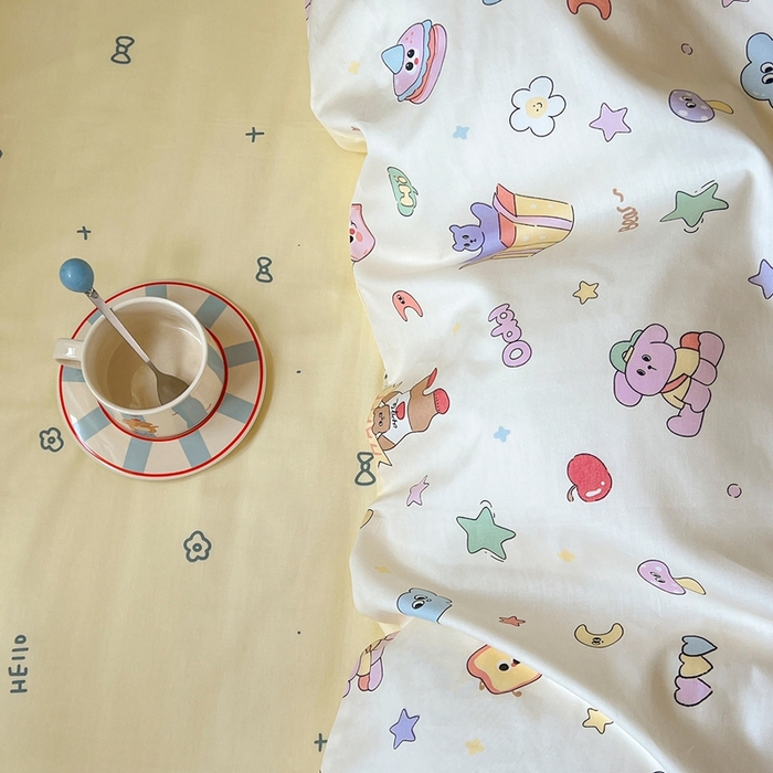 91家纺网 家纺一手货源 找家纺 麦伦家居 2025新款40支13372全棉纯棉斜纹学生上下铺床品宿舍三件套上下铺四件套系列 爱豆熊