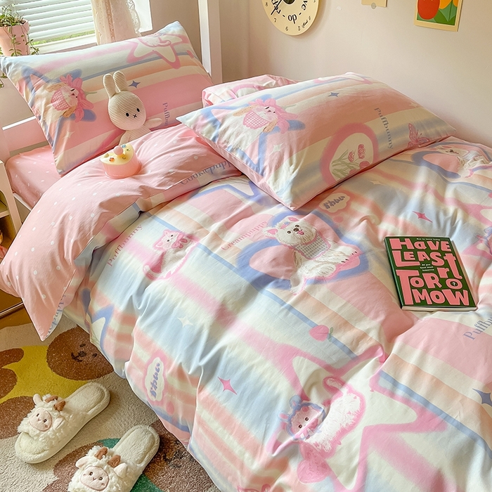 91家纺网 家纺一手货源 找家纺 麦伦家居 2025新款40支13372全棉纯棉斜纹学生上下铺床品宿舍三件套上下铺四件套系列 满天星