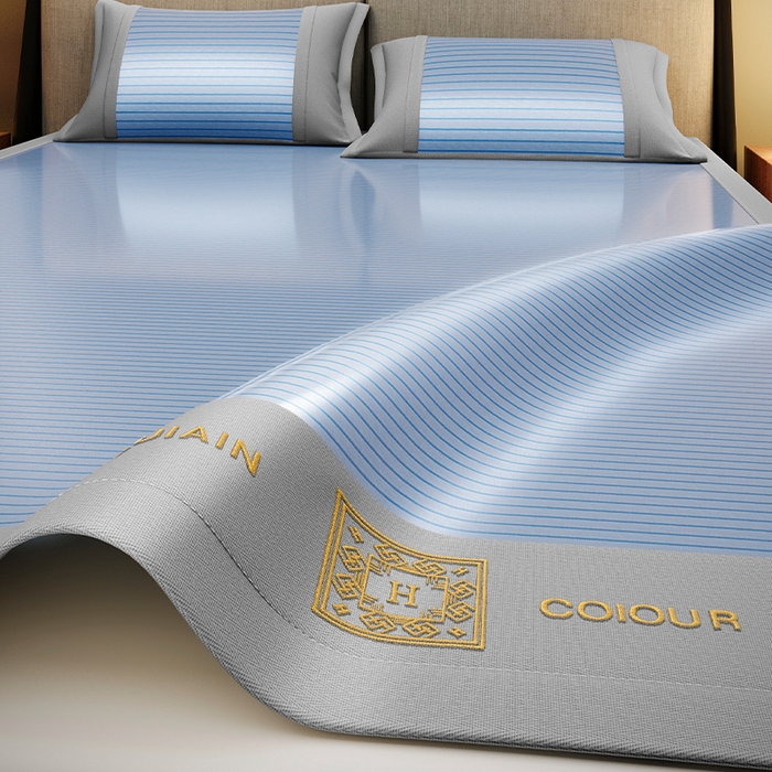 91家纺网 家纺一手货源 找家纺 （总）莱家富 2025新款A类凉感冰丝藤凉席-英文条纹席