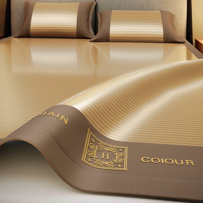 91家纺网 家纺一手货源 找家纺 （总）莱家富 2025新款A类凉感冰丝藤凉席-英文条纹席