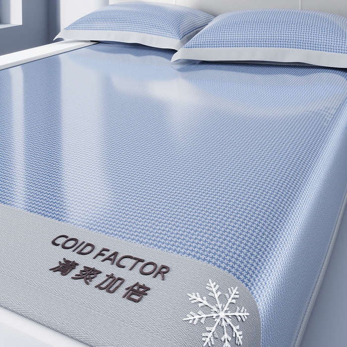 91家纺网 家纺一手货源 找家纺 莱家富 2025新款A类凉感冰丝藤凉席-千鸟格 宝石蓝