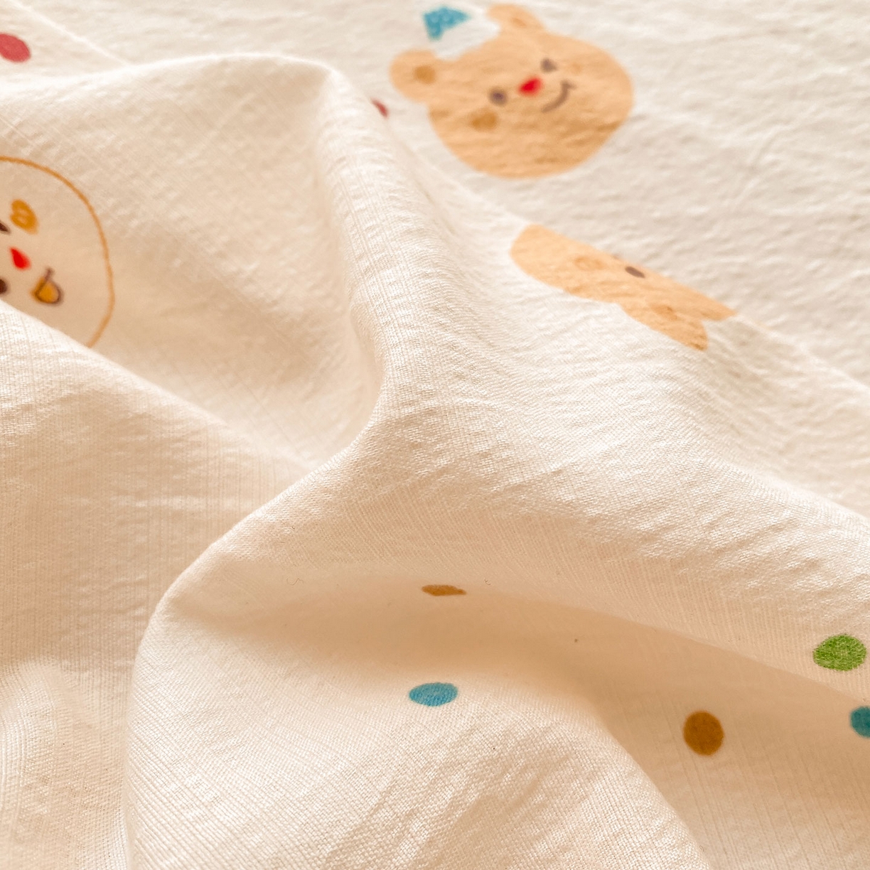 91家纺网 家纺一手货源 找家纺 眠势力 2025新款云感双层纱被套三件套ins奶油风云感超柔被罩单件四季款 波点小熊