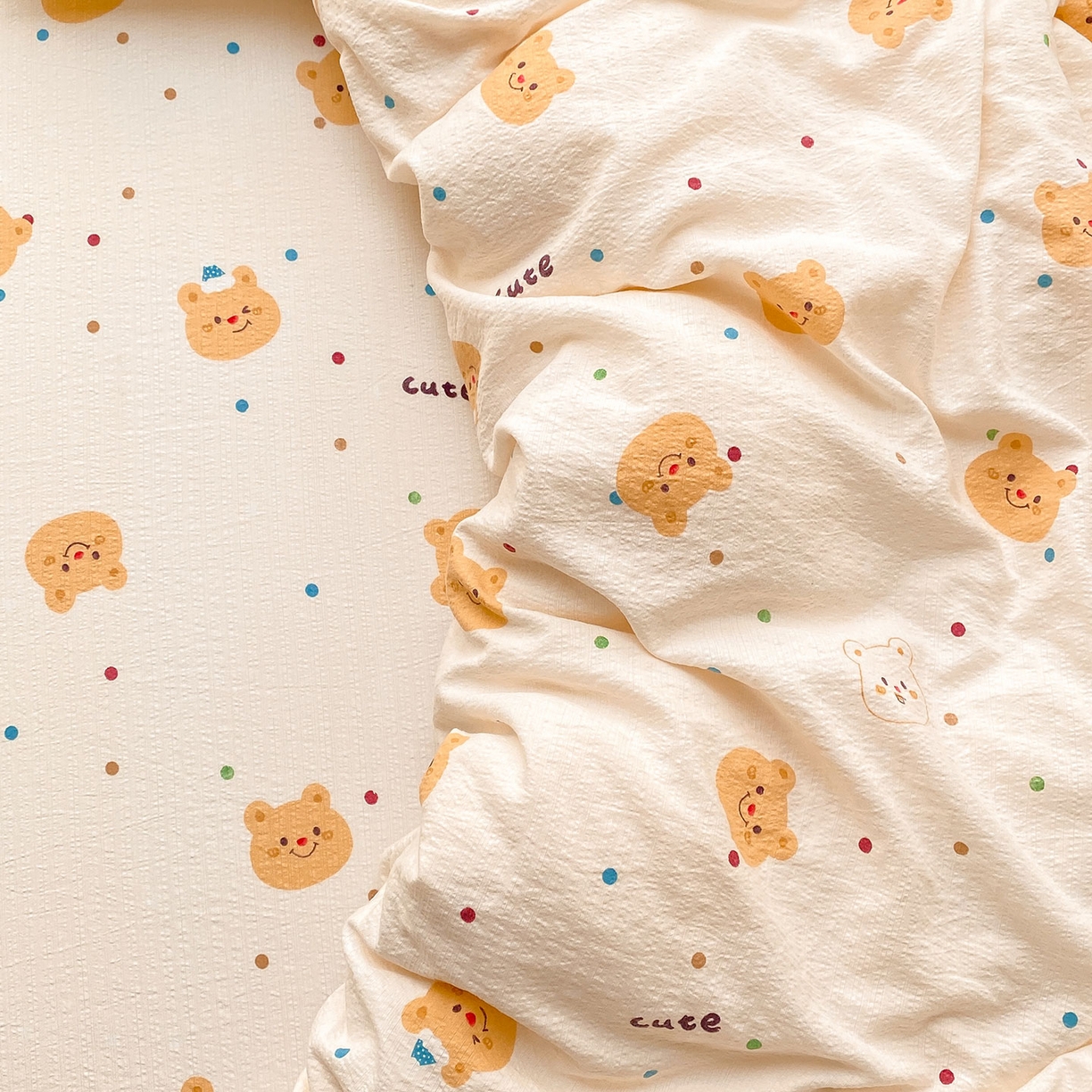 眠势力 2025新款云感双层纱被套三件套ins奶油风云感超柔被罩单件四季款 波点小熊