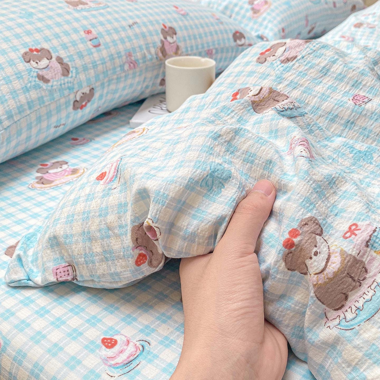 91家纺网 家纺一手货源 找家纺 眠势力 2025新款云感双层纱被套三件套ins奶油风云感超柔被罩单件四季款 淘气狗