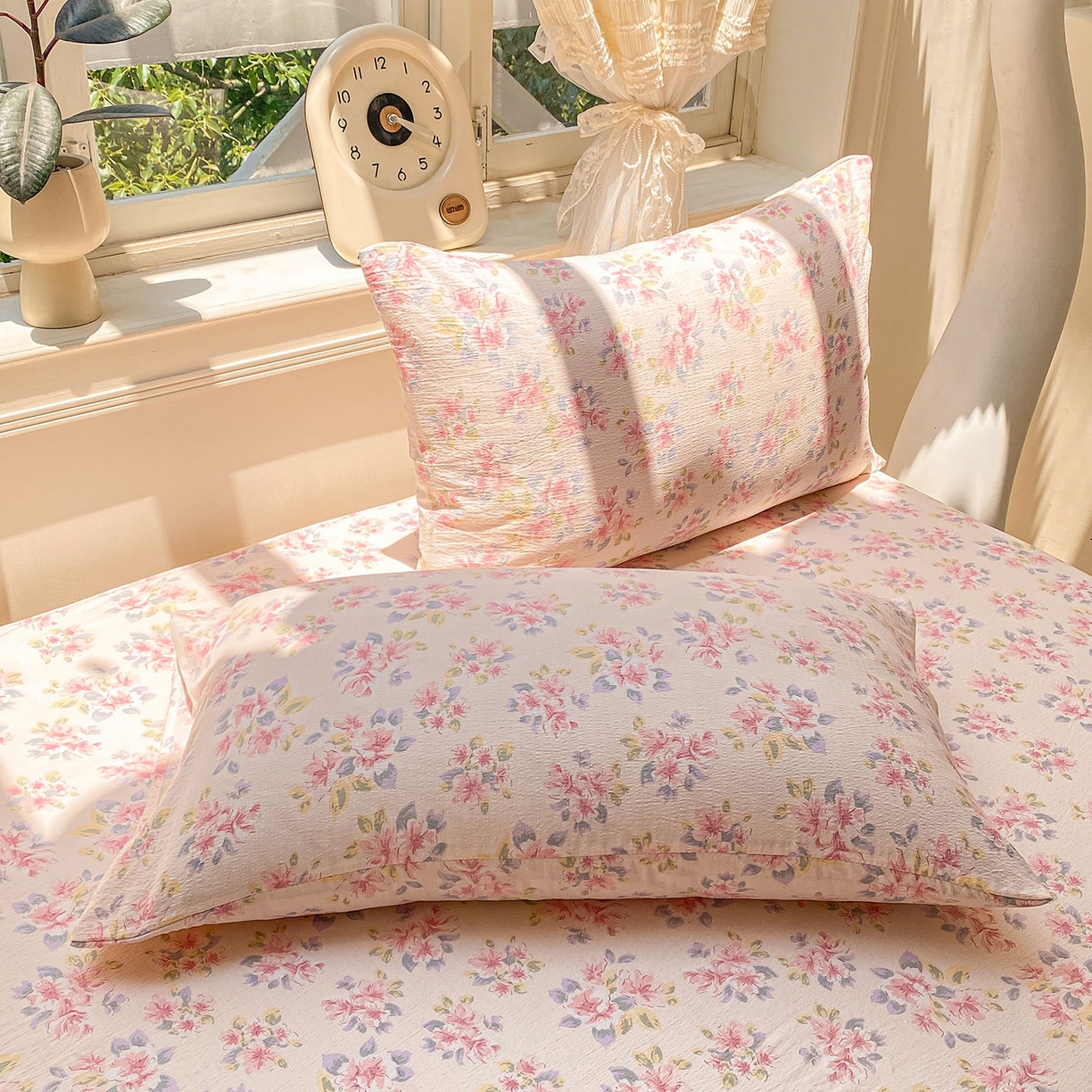 91家纺网 家纺一手货源 找家纺 眠势力 2025新款云感双层纱被套三件套ins奶油风云感超柔被罩单件四季款 粉调花海