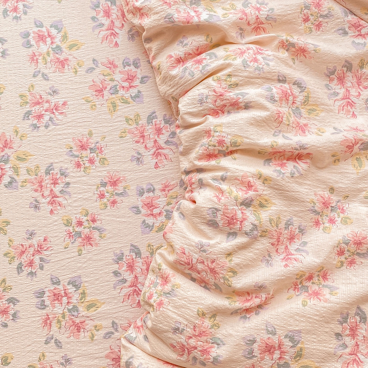 眠势力 2025新款云感双层纱被套三件套ins奶油风云感超柔被罩单件四季款 粉调花海